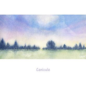 Aquarelle Extra Fine plaine arbres au loin soleil brulant canicule brume de chaleur halo lumineux 